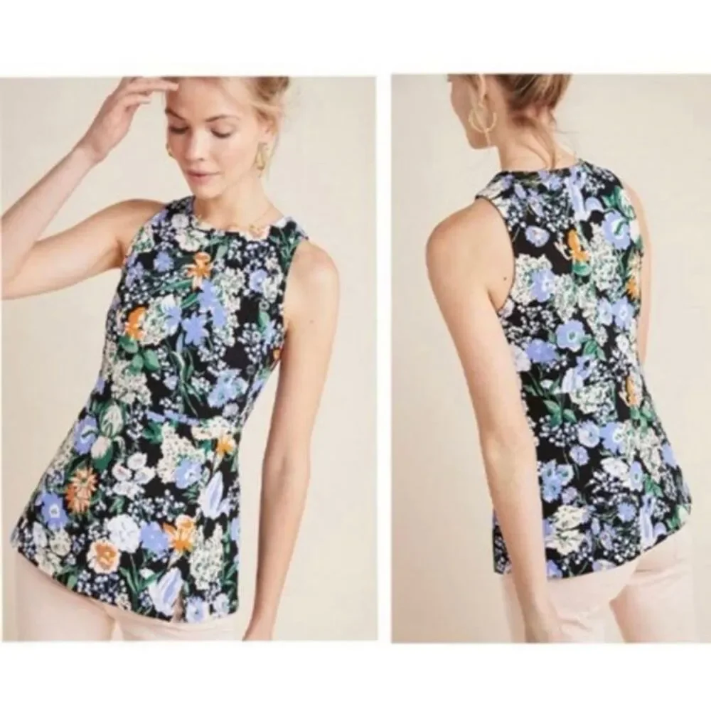 ANTHROPOLOGIE MAEVE Brenner Floral Sleeveless Tank Top with Buttons